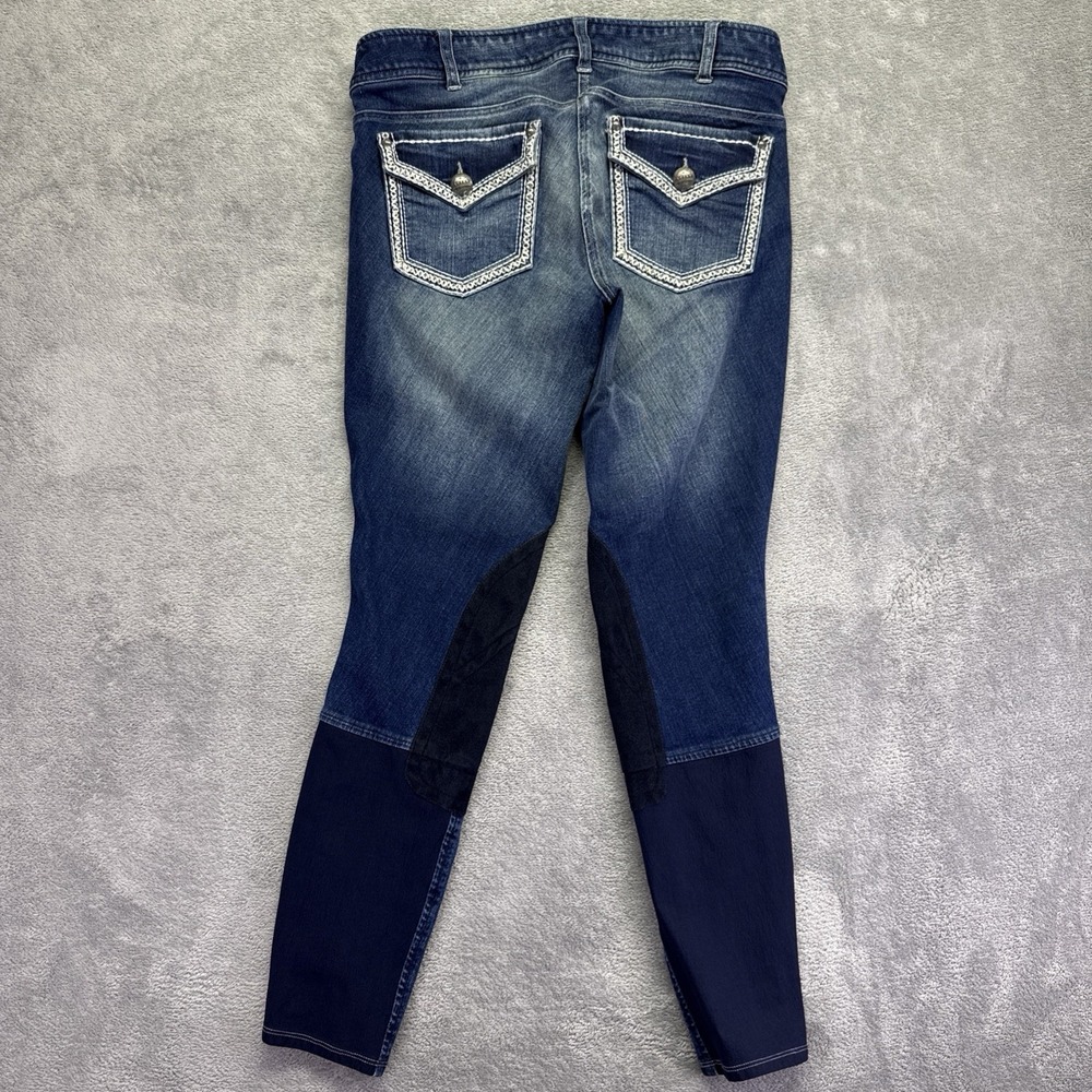 Ariat Women's Denim Breech Size 28L Knee Patch Rider Pants Indigo Embroidered